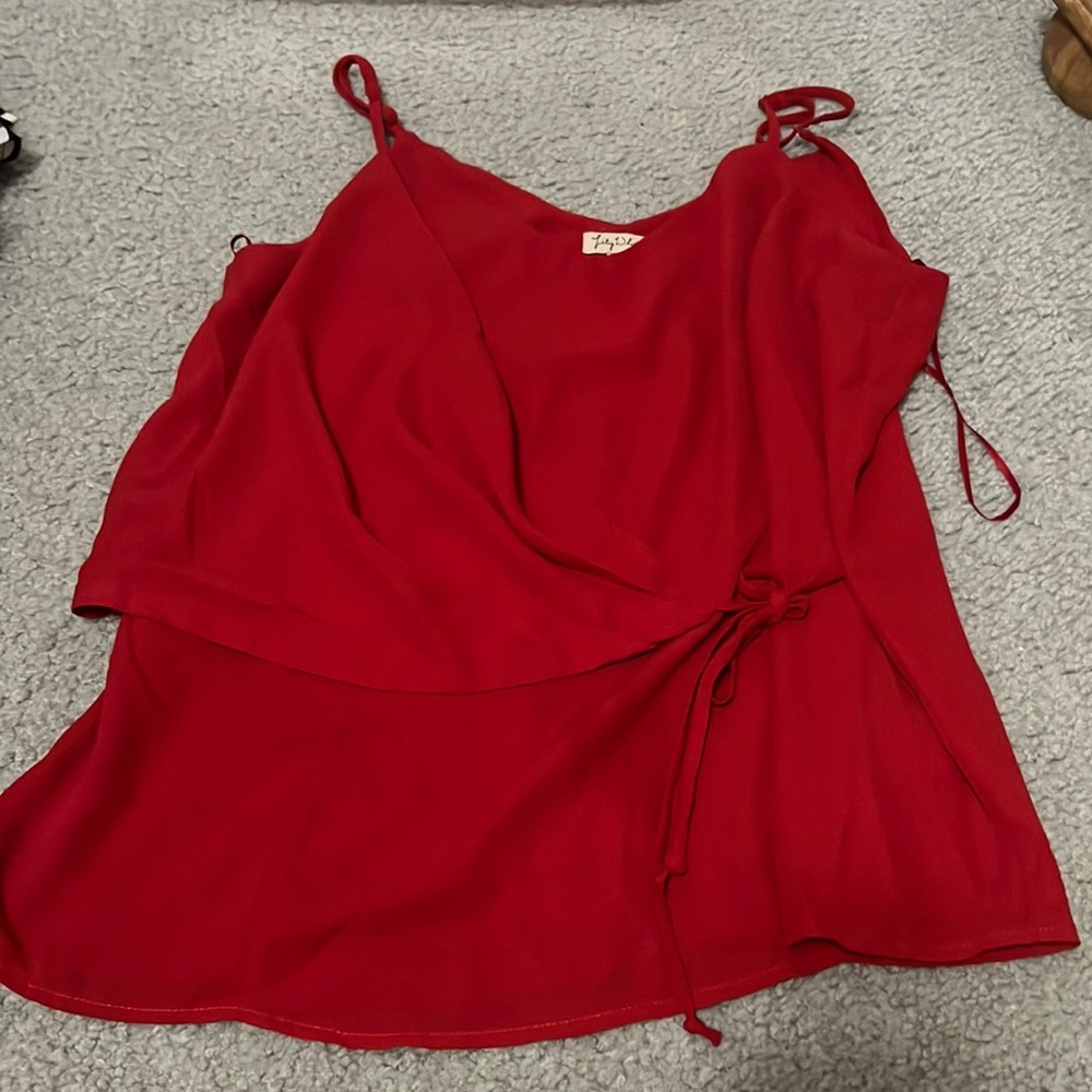 Lily White Size S Red Side Tie Wrap Tank Spaghetti Strap Blouse Top